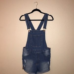 Forever 21 Lightly Distressed Short Overalls